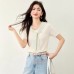 Silk Knit Loose Shoulder Drape Fake Two-Piece Short Sleeve Top for Women