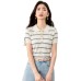Fashionable Casual Color-Blocking Stripe Polo Collar Short Sleeve Knitted Top Women
