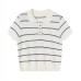 Fashionable Casual Color-Blocking Stripe Polo Collar Short Sleeve Knitted Top Women