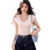 Elegant Pink V-Neck Short Sleeve Knit Top for Women, Fitted Crop Top Summer Casual Wear