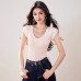 Elegant Pink V-Neck Short Sleeve Knit Top for Women, Fitted Crop Top Summer Casual Wear