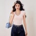 Elegant Pink V-Neck Short Sleeve Knit Top for Women, Fitted Crop Top Summer Casual Wear