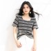 Stripe Slimming U-neck Short Sleeve Knit Top for Women Casual Stylish Versatile Upper Wear