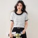 Round Neck Stripe Knit Short Sleeve Women's Slim Fit Versatile Unique Top Fashion
