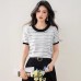 Round Neck Stripe Knit Short Sleeve Women's Slim Fit Versatile Unique Top Fashion