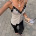 Elegant Color-Blocking Lace Knotted Fitted V-Neck Sleeveless Top