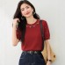 Commute Beaded Round Neck Knit Top for Women, Stylish and Elegant Casual Slim Fit Upperwear Commute Beaded Round Neck Knit Top for Women, Stylish and Elegant Casual Slim Fit Upperwear