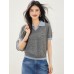 White Polo Neck False Two-Piece Short Sleeve Knit Top for WomenLightweight, Elegant with Patchwork Design
