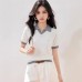 White Polo Neck False Two-Piece Short Sleeve Knit Top for WomenLightweight, Elegant with Patchwork Design