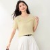 SweetTop Round Neck with Lace Trim Solid Color Versatile Short Sleeve Knitwear for Women