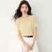 SweetTop Round Neck with Lace Trim Solid Color Versatile Short Sleeve Knitwear for Women