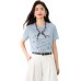 Round Neck Ice Silk Short Sleeve Knit Top for Women Fashionable Slimming Versatile Summer Top