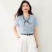 Round Neck Ice Silk Short Sleeve Knit Top for Women Fashionable Slimming Versatile Summer Top
