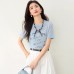 Round Neck Ice Silk Short Sleeve Knit Top for Women Fashionable Slimming Versatile Summer Top