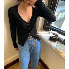 Cloud-like fine-spun superfine wool versatile cardigan/air-conditioning shirt long sleeve top