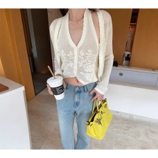 Fashionable VC South French Crochet Lace Knit Two-piece Set, Hollow-out Embroidered Design Casual Wear