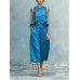 Sleeveless  Pleated Loose Fit  Casual Cotton Linen Two-Piece Set
