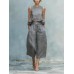 Sleeveless  Pleated Loose Fit  Casual Cotton Linen Two-Piece Set