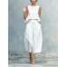 Sleeveless  Pleated Loose Fit  Casual Cotton Linen Two-Piece Set