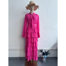 New spliced snow and wind high neck dress with a semi ruffled edge design