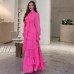 New spliced snow and wind high neck dress with a semi ruffled edge design