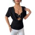 Solid Color Off-Shoulder Metal Buckle Faux Two-Piece Sleeveless Top for Women