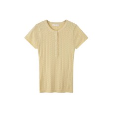 Solid Pink Round Neck Knit Short Sleeve Top for Women