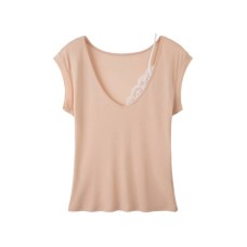 Lace Patchwork V-neck Short Sleeve Top for Women