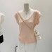 Lace Patchwork V-neck Short Sleeve Top for Women