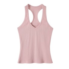 Ribbed V-Neck Pink Sleeveless Inner Layer Tank Top