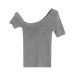 Style Gray Asymmetric Shoulder Wool Knit Short Sleeve Top