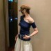 Style Gray Asymmetric Shoulder Wool Knit Short Sleeve Top