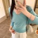 Deep V-Neck Loose Mid-Sleeve Knit Top Slim-Fitting Women's Tops