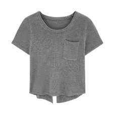Back Split Unique Styling Round Neck Short Sleeve Knit Top