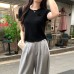 Back Split Unique Styling Round Neck Short Sleeve Knit Top
