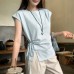 Belted Waist-Cinched Sleeveless V-Neck Top for Women