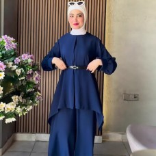 ComfortableCasual Autumn Solid Color Waist-Cinching Long Sleeve Batwing Top Set