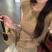 Round Neck Knit Top Women's Slim Fit Lightweight Hollow Out Top