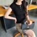 Round Neck Knit Top Women's Slim Fit Lightweight Hollow Out Top