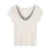 Stylish Color-blocked Knit Top for Women with V-neck, Short Sleeve