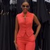 Sleeveless Plus Size Eye-Catching Wide-Leg Two-Piece Set Suit Combination Loose Orange Tangerine Red Sleeveless Plus Size Eye-Catching Wide-Leg Two-Piece Set Suit Combination Loose Orange Tangerine Red