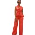 Sleeveless Plus Size Eye-Catching Wide-Leg Two-Piece Set Suit Combination Loose Orange Tangerine Red Sleeveless Plus Size Eye-Catching Wide-Leg Two-Piece Set Suit Combination Loose Orange Tangerine Red