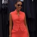 Sleeveless Plus Size Eye-Catching Wide-Leg Two-Piece Set Suit Combination Loose Orange Tangerine Red Sleeveless Plus Size Eye-Catching Wide-Leg Two-Piece Set Suit Combination Loose Orange Tangerine Red