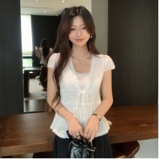 V-Neck Tied Short Sleeve T-Shirt 