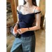 Plaid Spliced Strapless One-Shoulder Crop Top 