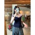 Plaid Spliced Strapless One-Shoulder Crop Top 