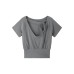 V-neck green short-sleeved T-shirt
