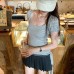 Stripe Short Sleeve Square Neckline T-Shirt Stripe Short Sleeve Square Neckline T-Shirt