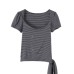 Stripe Short Sleeve Square Neckline T-Shirt Stripe Short Sleeve Square Neckline T-Shirt