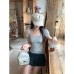 Stripe Short Sleeve Square Neckline T-Shirt Stripe Short Sleeve Square Neckline T-Shirt